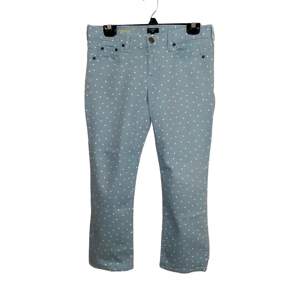 J. Crew Matchstick Aqua Polka Dot Crop Jeans Size 28